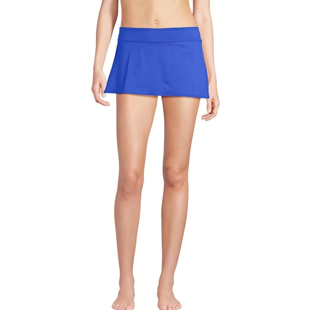 Lands End Womens Blue Swim Skirt Side Zip Built-in Brief Size 10 Pocket Mini